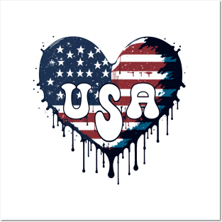 American flag heart 4th of July Patriotic Red White Blue Posters and Art